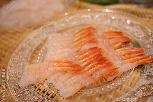 Japanese Food, Shrimp Sashimi with Wasabi - 日本料理 甘エビ お刺身 盛り合わせ