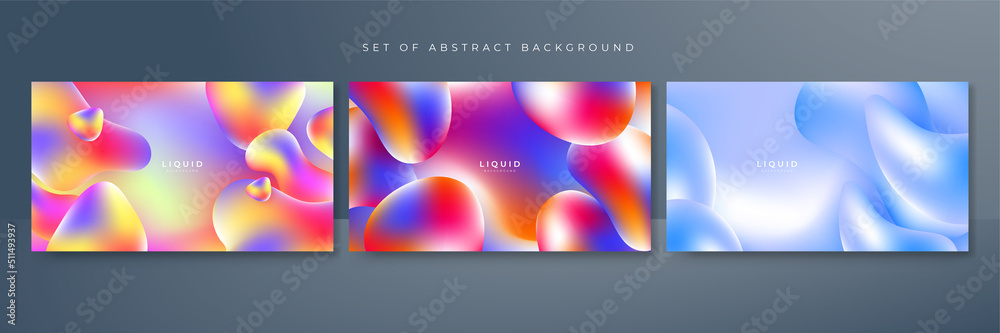 Fototapeta premium Set of colorful vivid vibrant gradient liquid fluid abstract background