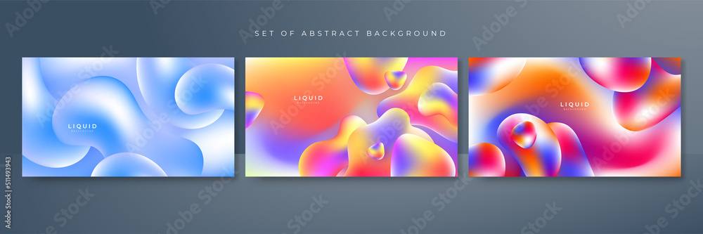 Naklejka premium Set of colorful vivid vibrant gradient liquid fluid abstract background