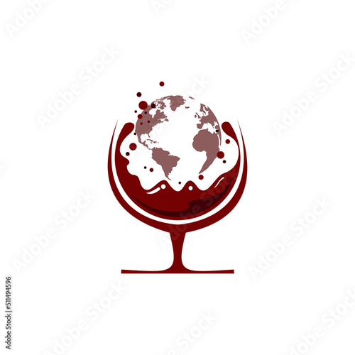 Logo Glass Wine With World Vector