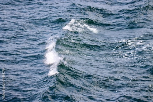 Fototapeta Naklejka Na Ścianę i Meble -  Waves far in open Baltic sea. Deep blue water, white foam on top of waves. Photo taken from ship