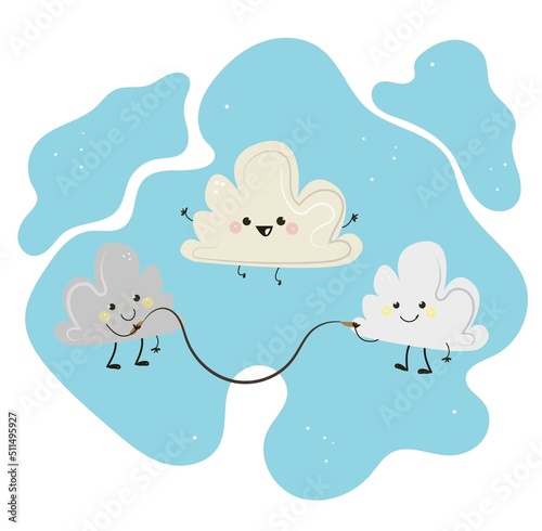 jumping clouds against the blue sky.bright summer illustration © Ruta