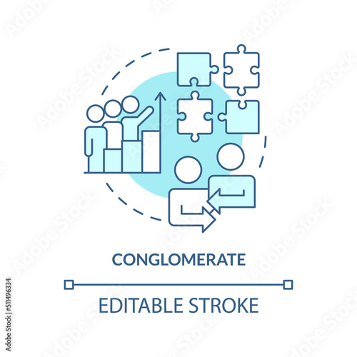Conglomerate business merger turquoise concept icon. Different areas integration. Abstract idea thin line illustration. Isolated outline drawing. Editable stroke. Arial, Myriad Pro-Bold fonts used