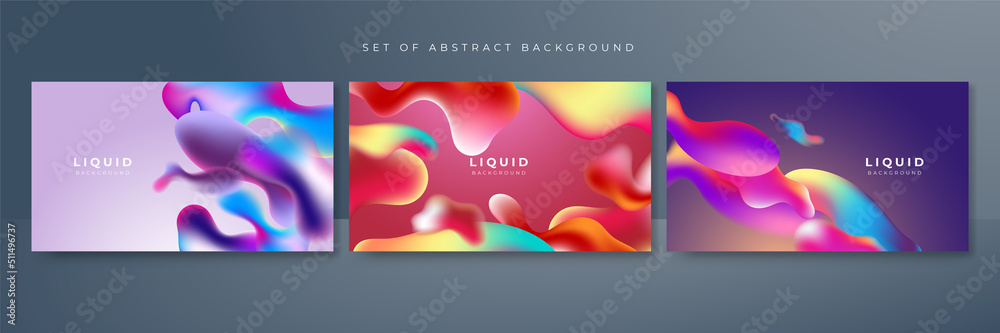 Fototapeta premium Set of colorful vivid vibrant gradient liquid fluid abstract background