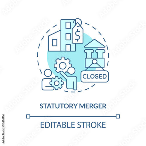 Statutory merger turquoise concept icon. Purchase company. Consolidation strategy abstract idea thin line illustration. Isolated outline drawing. Editable stroke. Arial, Myriad Pro-Bold fonts used