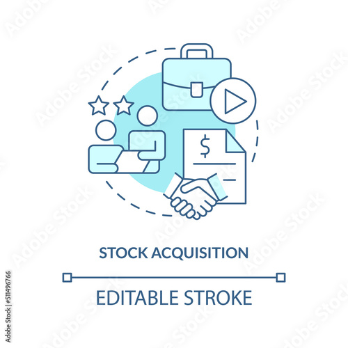 Stock acquisition turquoise concept icon. Target stocks. Business consolidation abstract idea thin line illustration. Isolated outline drawing. Editable stroke. Arial, Myriad Pro-Bold fonts used