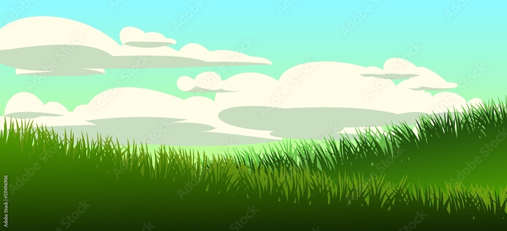 Grass. Nature rural landscape. Pasture overgrown. Overgrown dense lawn. Vector