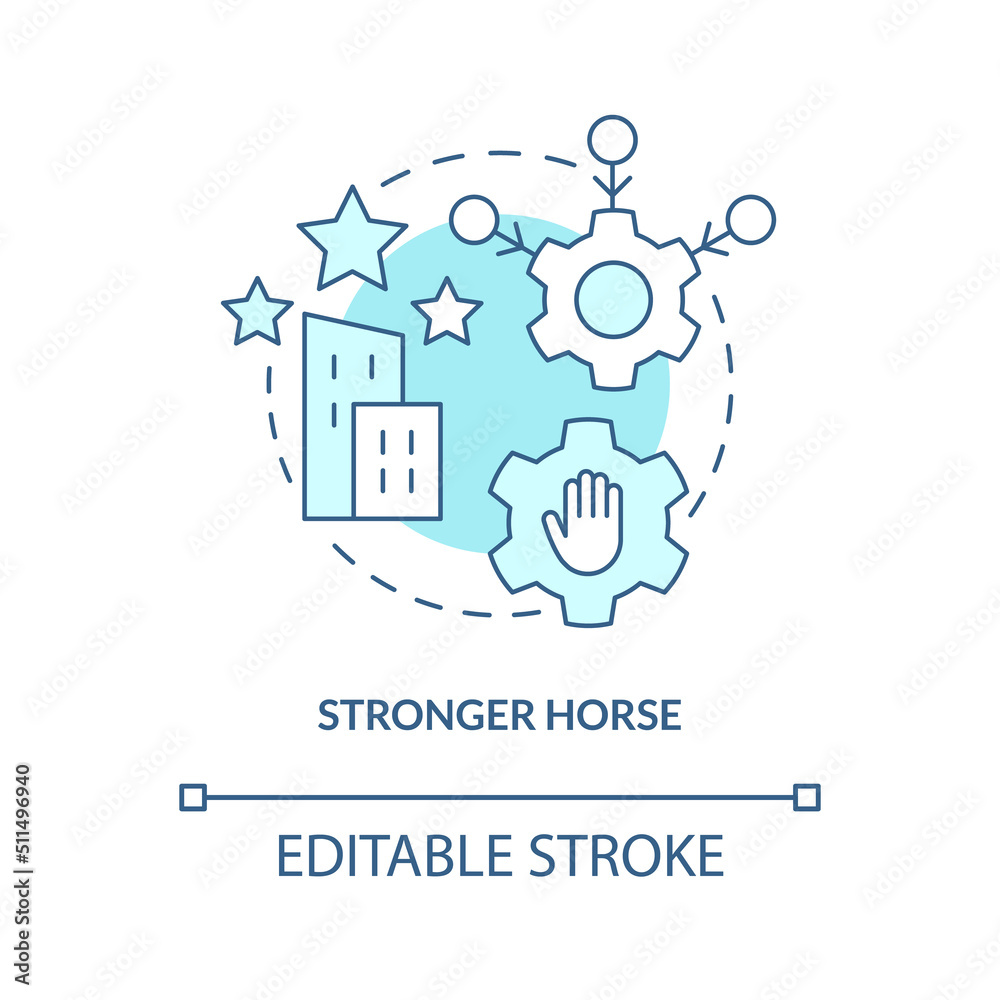 Stronger horse turquoise concept icon. Better reputation. Brand consolidation abstract idea thin line illustration. Isolated outline drawing. Editable stroke. Arial, Myriad Pro-Bold fonts used