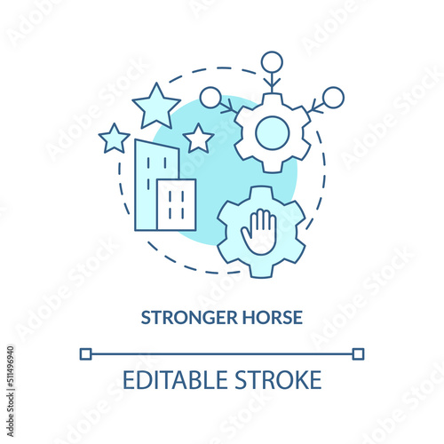Stronger horse turquoise concept icon. Better reputation. Brand consolidation abstract idea thin line illustration. Isolated outline drawing. Editable stroke. Arial, Myriad Pro-Bold fonts used