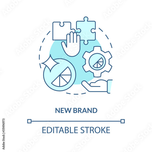 New brand turquoise concept icon. Create and build company. Brand consolidation abstract idea thin line illustration. Isolated outline drawing. Editable stroke. Arial, Myriad Pro-Bold fonts used
