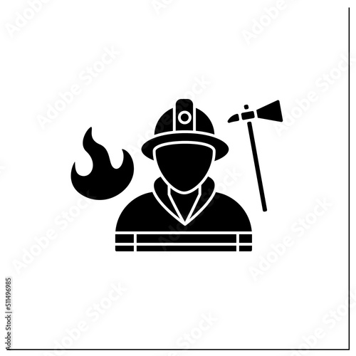 Fireman glyph icon. Firefighter. Man put out fires, rescue people.Dangerous job.Professions concept. Filled flat sign. Isolated silhouette vector illustration
