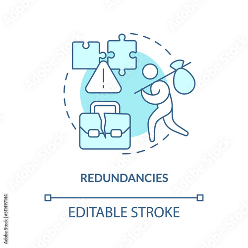 Redundancies turquoise concept icon. Unemployment. Disadvantage of consolidation abstract idea thin line illustration. Isolated outline drawing. Editable stroke. Arial, Myriad Pro-Bold fonts used