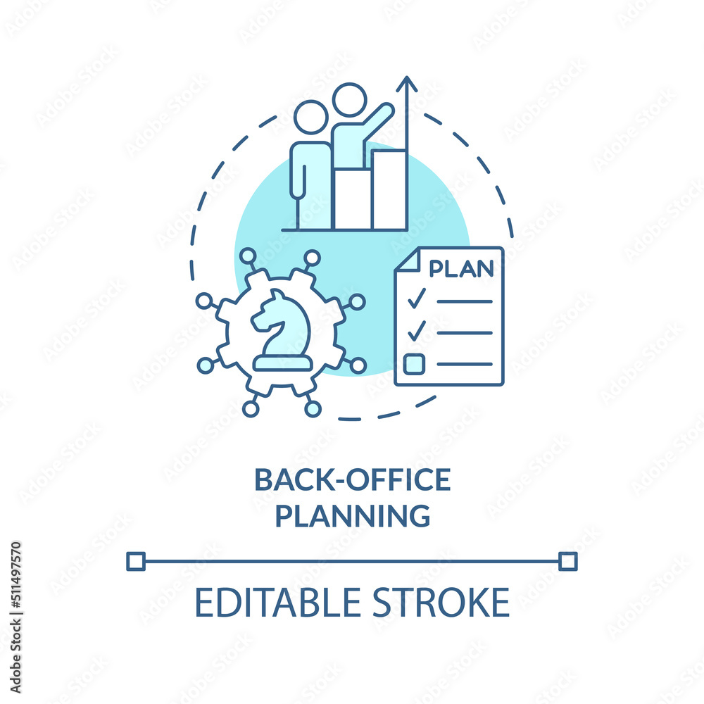 Back office planning turquoise concept icon. Working together. Stage of merger abstract idea thin line illustration. Isolated outline drawing. Editable stroke. Arial, Myriad Pro-Bold fonts used Back office planning turquoise concept icon. Working together. Stage of merger abstract idea thin line illustration. Isolated outline drawing. Editable stroke. Arial, Myriad Pro-Bold fonts used