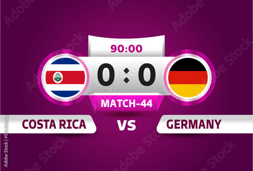 costa rica vs germany world Football 2022, Group E. World Football Competition championship match versus teams intro sport background, championship competition final poster, vector illustration.
