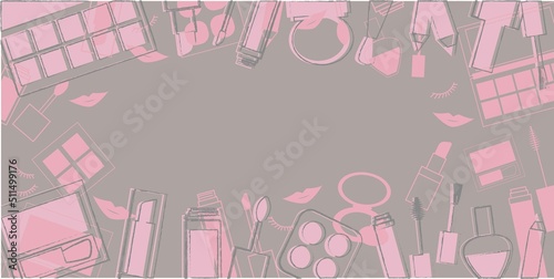 Make up and Beauty background. Cosmetics product pattern background. Vector illustration.