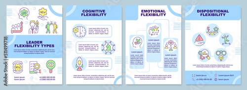 Leader flexibility types blue brochure template. Management. Leaflet design with linear icons. Editable 4 vector layouts for presentation, annual reports. Arial-Black, Myriad Pro-Regular fonts used