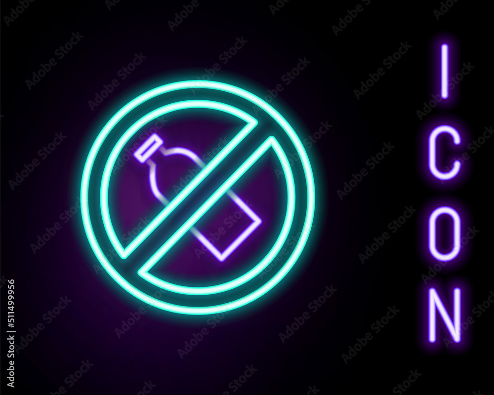 Glowing neon line No plastic bottle icon isolated on black background. Colorful outline concept. Vector Glowing neon line No plastic bottle icon isolated on black background. Colorful outline concept. Vector