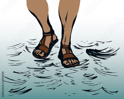 Legs walk on the water. Vector drawing