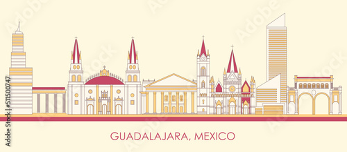 Cartoon Skyline panorama of city of Guadalajara, Mexico - vector illustration