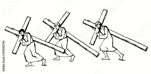 Men carry the cross. Vector drawing