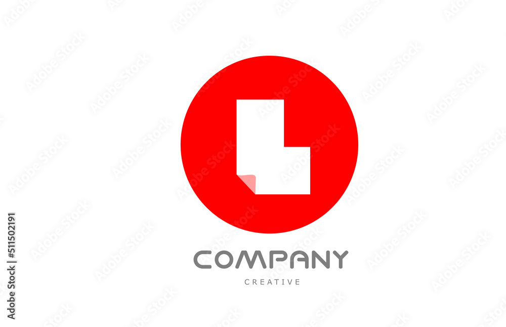 L geometric alphabet letter logo icon design with folded corner and red circle L geometric alphabet letter logo icon design with folded corner and red circle