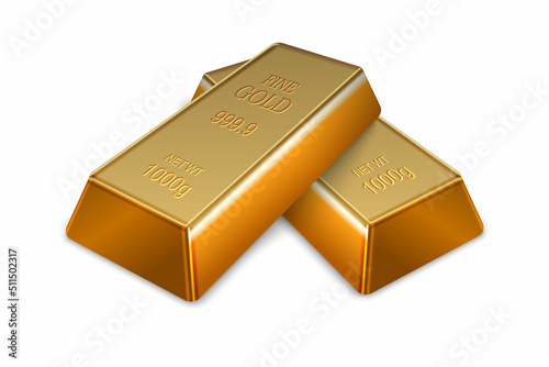 3d realistic gold bar on a white background.