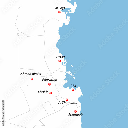 Map of Qatar with world cup stadiums
