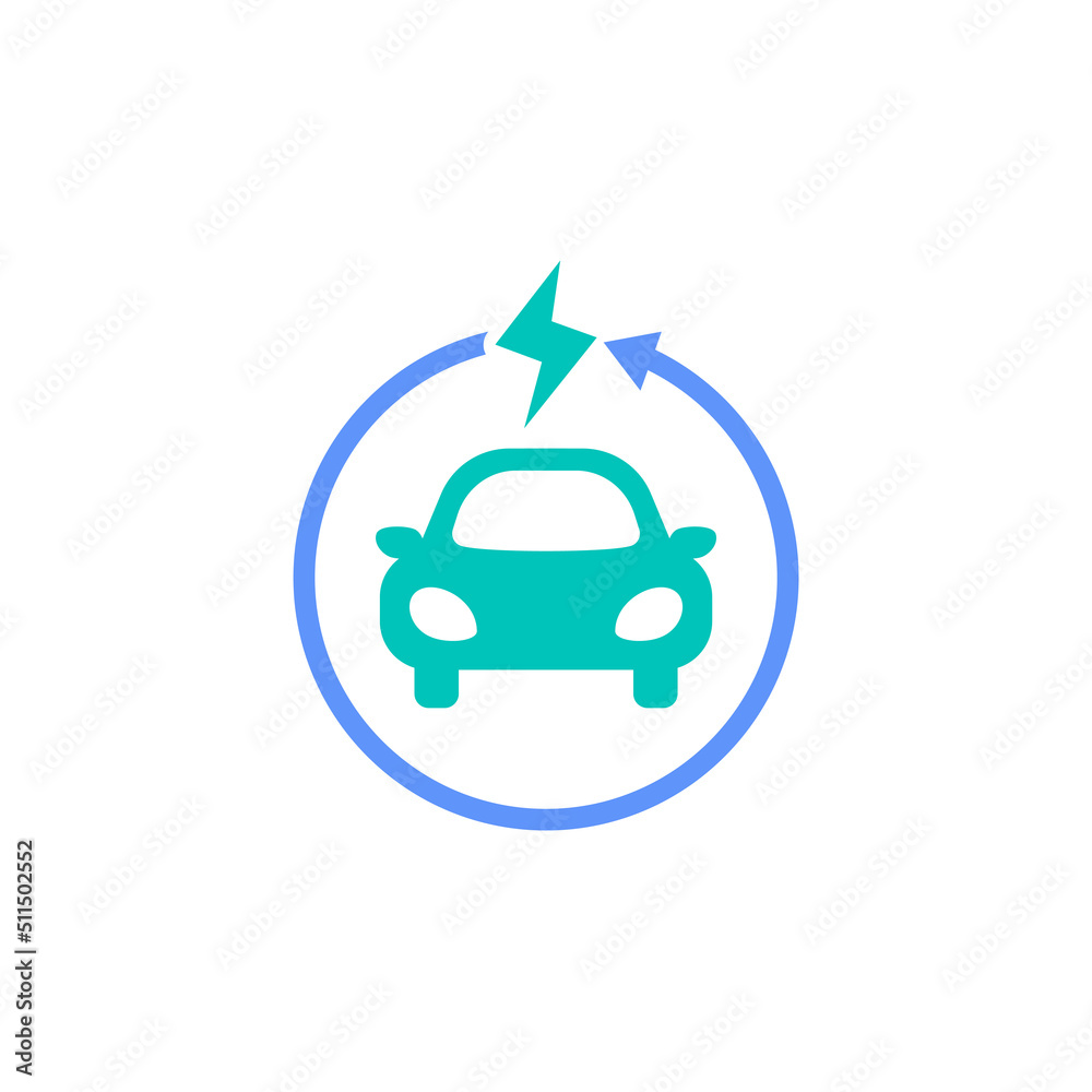 electric car full battery charging progress icon vector illustration. ev vehicle with rotating energy voltage symbol graphic design. electric car full battery charging progress icon vector illustration. ev vehicle with rotating energy voltage symbol graphic design.