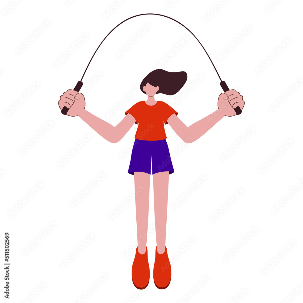 Faceless Young Girl Jumping Rope Against White Background. Faceless Young Girl Jumping Rope Against White Background.