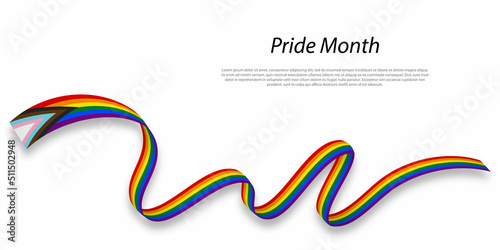 Waving flag of Progressive pride on white background