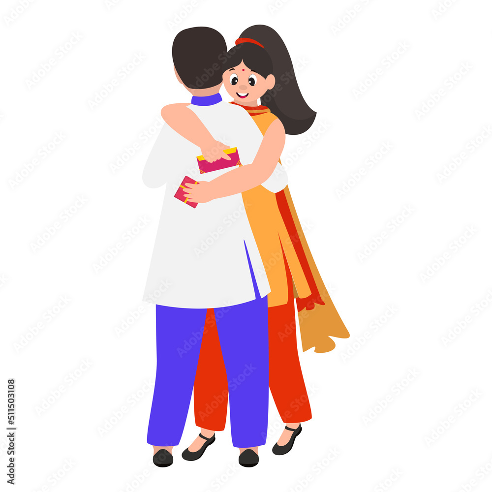 Indian Beautiful Teenage Girl Hugging To Her Brother On White Background. Indian Beautiful Teenage Girl Hugging To Her Brother On White Background.