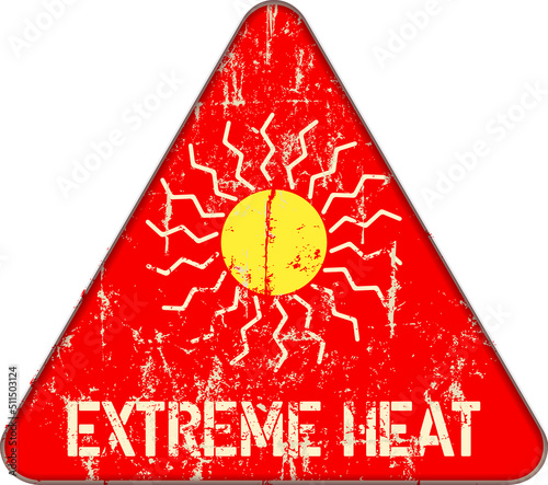 Heat warning sign, climate change concept, grungy sytyle vector illustration photo