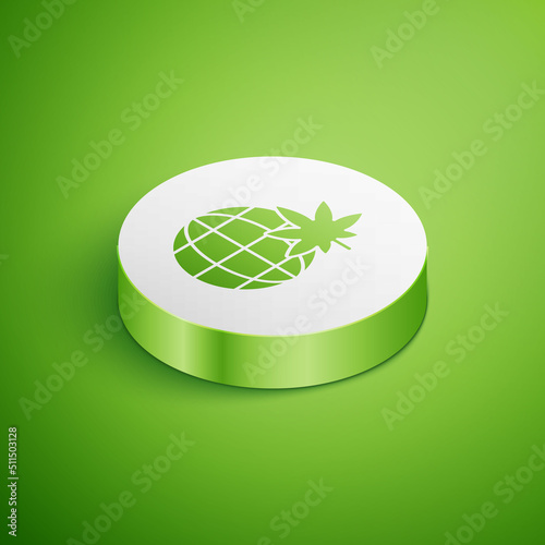 Isometric Legalize marijuana or cannabis globe symbol icon isolated on green background. Hemp symbol. White circle button. Vector Illustration