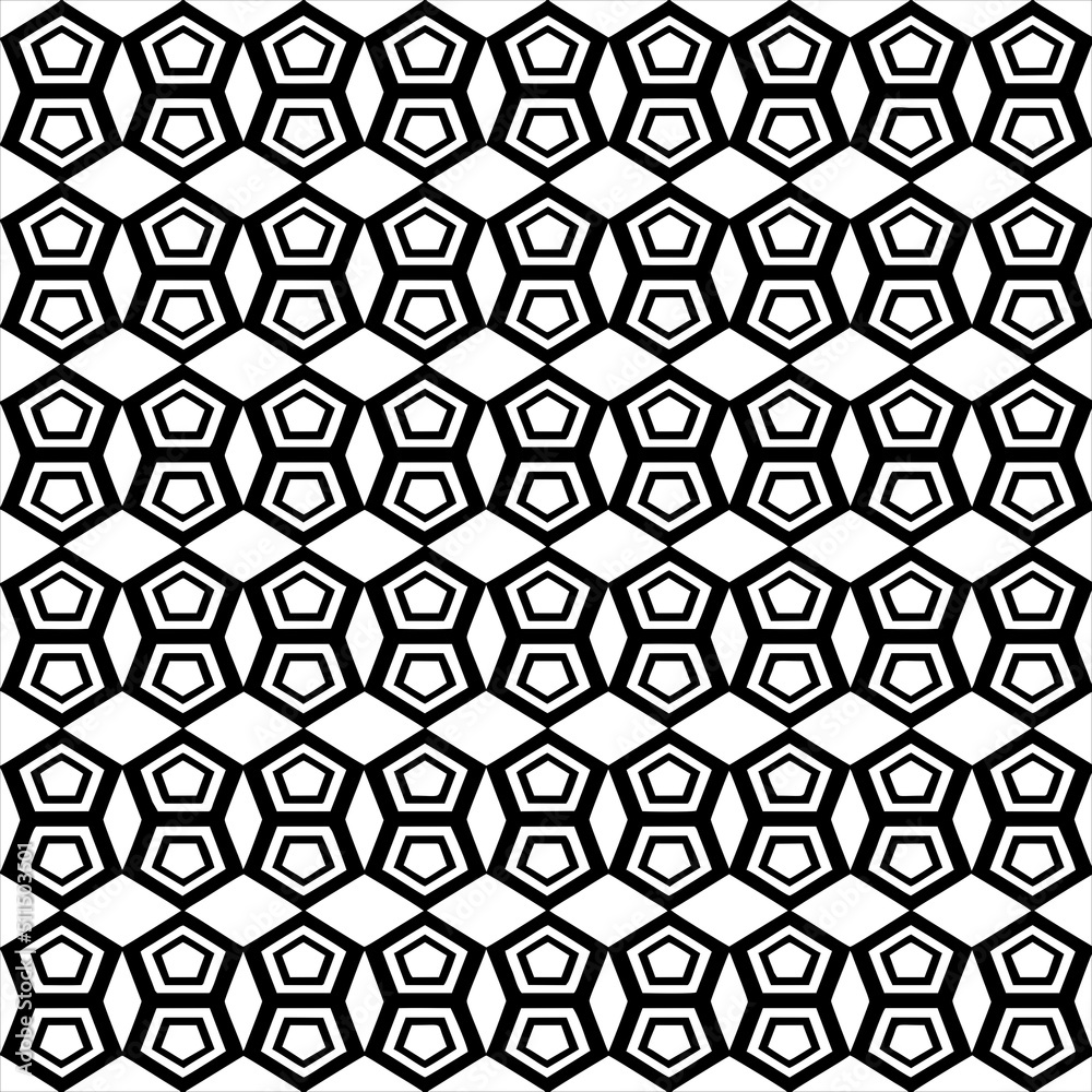 Vector, Image of pentagon batik pattern background, black and white color, with transparent background
