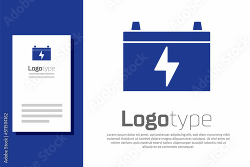 Blue Car battery icon isolated on white background. Accumulator battery energy power and electricity accumulator battery. Logo design template element. Vector