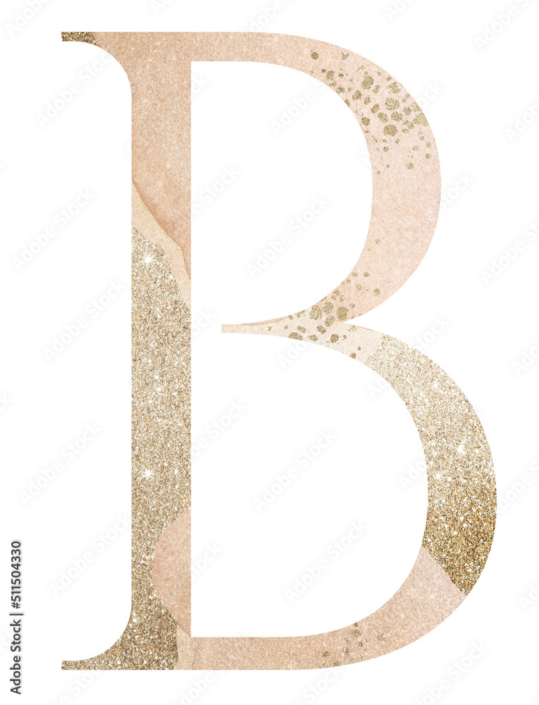 Pastel light Golden capital letter B isolated illustration, glitter holiday design element Pastel light Golden capital letter B isolated illustration, glitter holiday design element