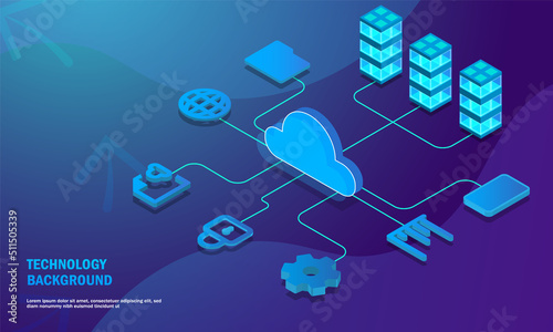 Cloud data storage 3d isometric infographic illustration, landing page layout, vector web template, smart modern technolodgy concept photo