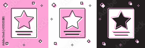Set Hollywood walk of fame star on celebrity boulevard icon isolated on pink and white, black background. Famous sidewalk, boulevard actor. Vector