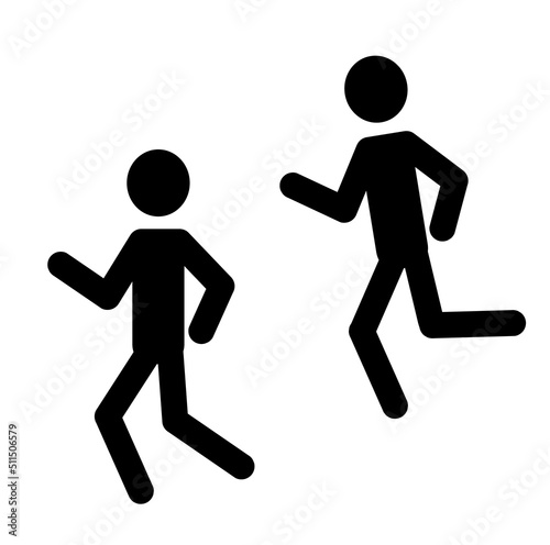 a stick man isolated on a white background walks at a brisk pace, runs, a pictogram of a human figure, silhouette, sketch