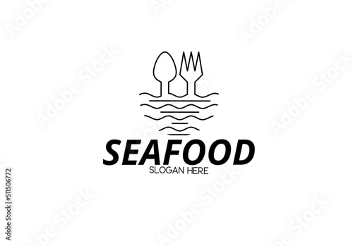 outline fork spoon seafood logo