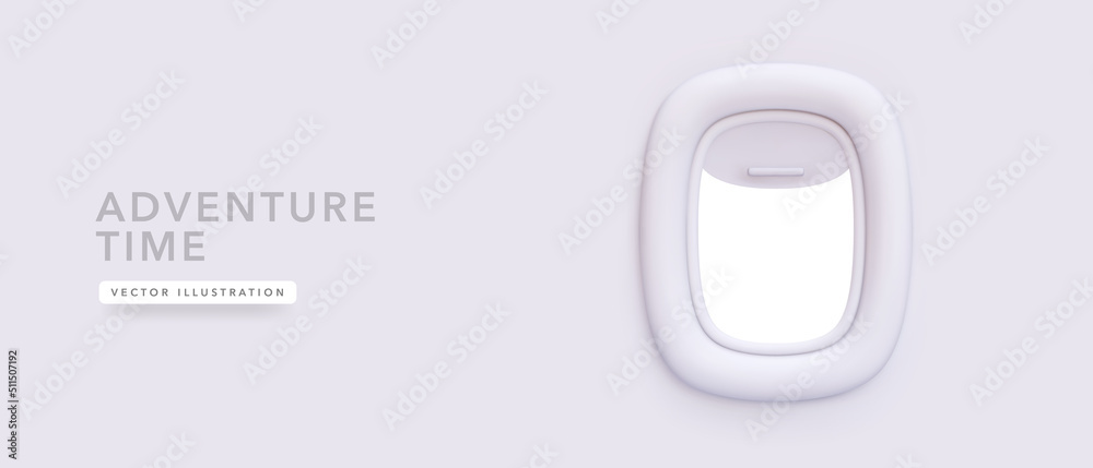 Airplane window in 3d realistic style isolated on light pastel background. Vector illustration - obrazy, fototapety, plakaty 