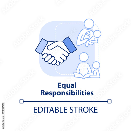 Equal responsibilities light blue concept icon. Benefit of same-sex parenting abstract idea thin line illustration. Isolated outline drawing. Editable stroke. Arial, Myriad Pro-Bold fonts used