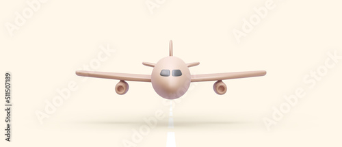 3d realistic yellow plane flying on the runway. Vector illustration