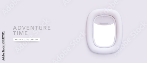 Airplane window in 3d realistic style isolated on light pastel background. Vector illustration photo