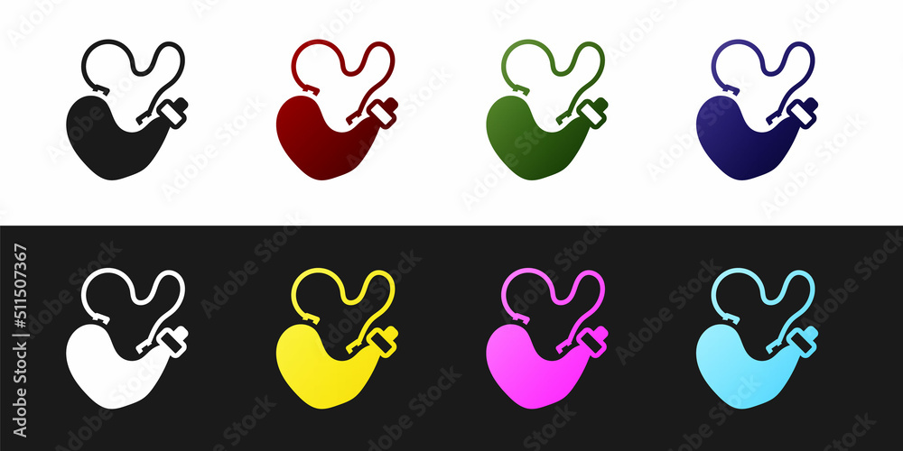 Obraz premium Set Spanish wineskin icon isolated on black and white background. Vector