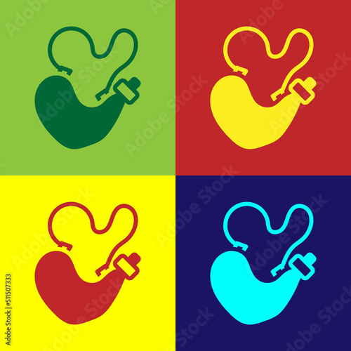 Pop art Spanish wineskin icon isolated on color background. Vector