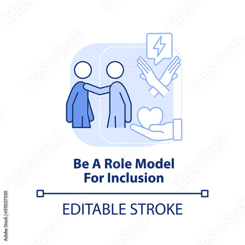 Be role model for inclusion light blue concept icon. Show example. Support LGBT youth abstract idea thin line illustration. Isolated outline drawing. Editable stroke. Arial, Myriad Pro-Bold fonts used