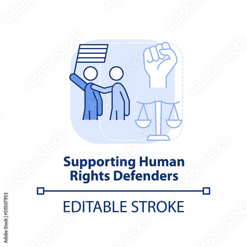 Supporting human rights defenders light blue concept icon. State support abstract idea thin line illustration. Isolated outline drawing. Editable stroke. Arial, Myriad Pro-Bold fonts used