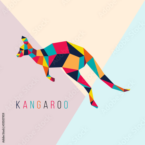 kangaroo low poly illustration. Jumping Kangaroo in colorful low poly 