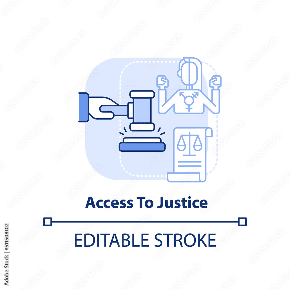 Access to justice light blue concept icon. Equal protection under law. LGBT program abstract idea thin line illustration. Isolated outline drawing. Editable stroke. Arial, Myriad Pro-Bold fonts used